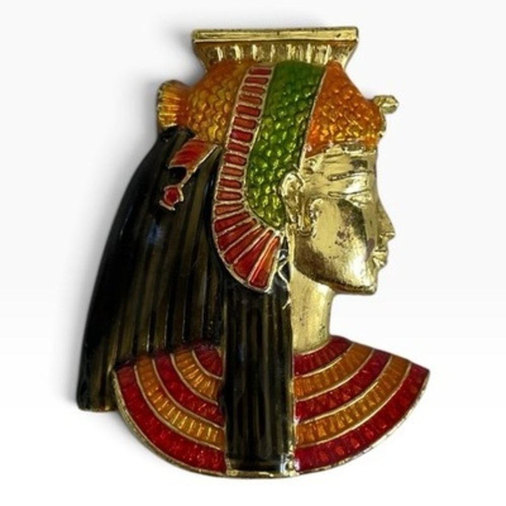 Egyptian Pharaoh Queen Profile Souvenir Fridge Magnet Vintage VG 2x2.25" Metal